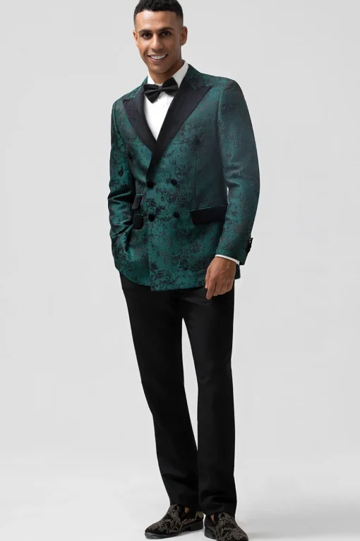 Dark Green Peak Lapel 2 Pieces Double Breasted Men's Suits