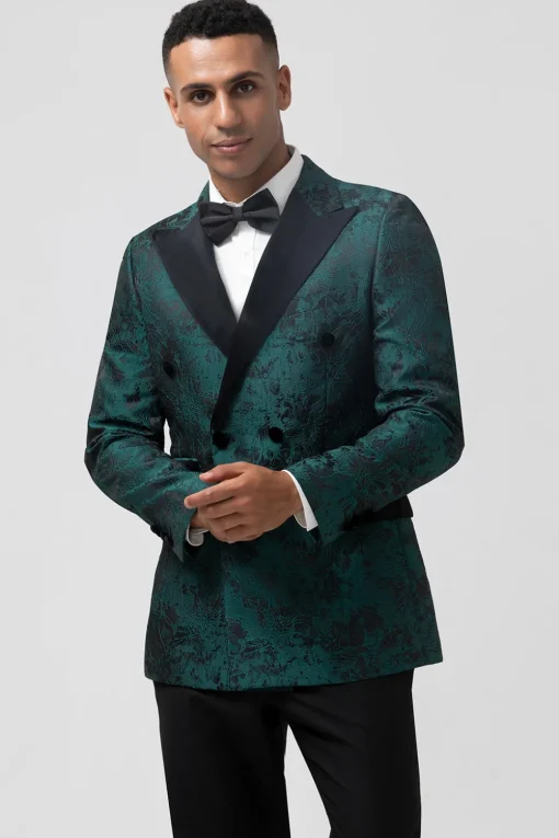 Dark Green Peak Lapel 2 Pieces Double Breasted Men's Suits