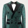 Dark Green Peak Lapel Double Breasted 2 Piece Jacquard Men's Prom Suits