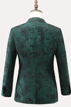 Dark Green Peak Lapel Double Breasted 2 Piece Jacquard Men's Prom Suits