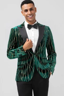 Dark Green Peak Lapel One Button Men's Blazer