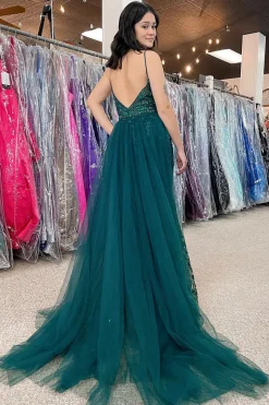 Dark Green Sequins Mermaid Prom Dress with Slit