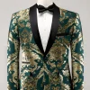 Dark Green Shawl Lapel One Button Jacquard Men's Prom Blazer