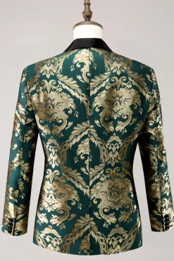 Dark Green Shawl Lapel One Button Jacquard Men's Prom Blazer