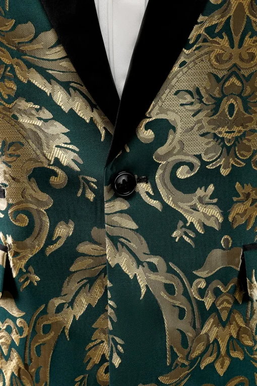 Dark Green Shawl Lapel One Button Jacquard Men's Prom Blazer