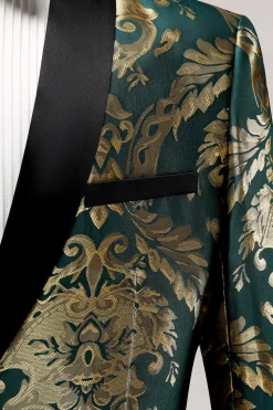 Dark Green Shawl Lapel One Button Jacquard Men's Prom Blazer