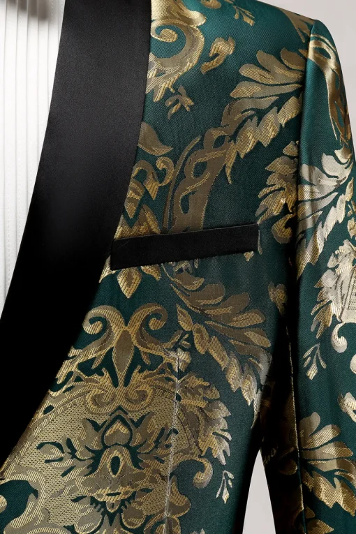 Dark Green Shawl Lapel One Button Jacquard Men's Prom Blazer