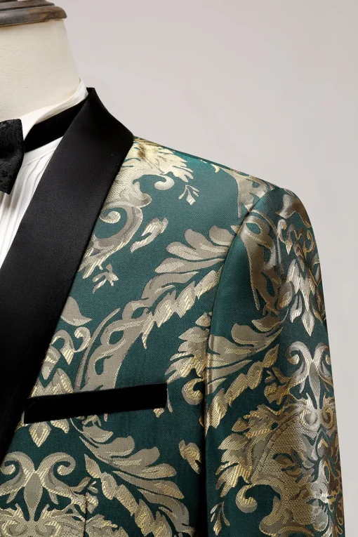 Dark Green Shawl Lapel One Button Jacquard Men's Prom Blazer