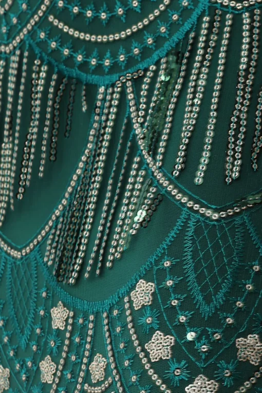 Dark Green Sheath Fringes Sequins Evening Dress