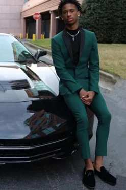Dark Green Single Breasted Shawl Lapel 2 Pieces Men Prom Suits