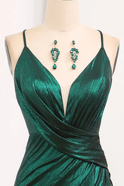 Dark Green Spaghetti Straps Mermaid Long Prom Dress with Slit