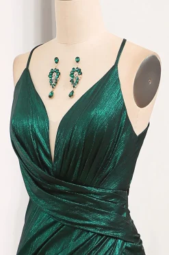 Dark Green Spaghetti Straps Mermaid Long Prom Dress with Slit