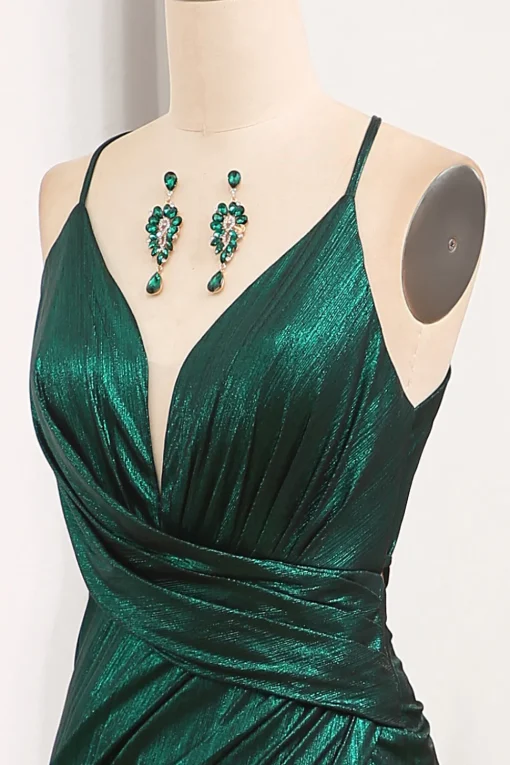 Dark Green Spaghetti Straps Mermaid Long Prom Dress with Slit