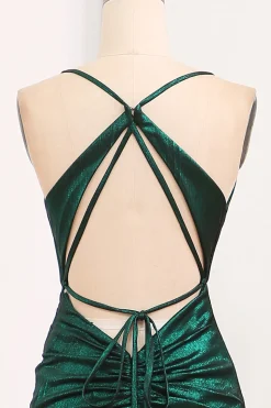 Dark Green Spaghetti Straps Mermaid Long Prom Dress with Slit