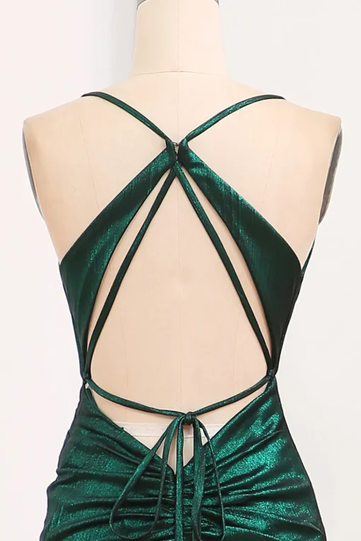 Dark Green Spaghetti Straps Mermaid Long Prom Dress with Slit