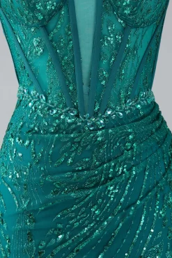 Dark Green Sparkly Mermaid Spaghetti Straps Corset Prom Dress with Slit
