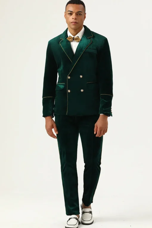 Dark Green Velvet 2 Piece Men's Prom Suits