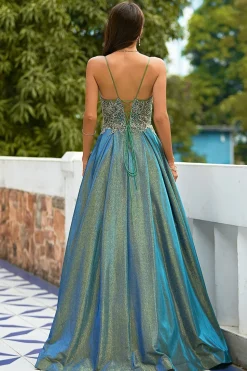 Dark Grey Glitter Spaghetti Straps Long Prom Dress