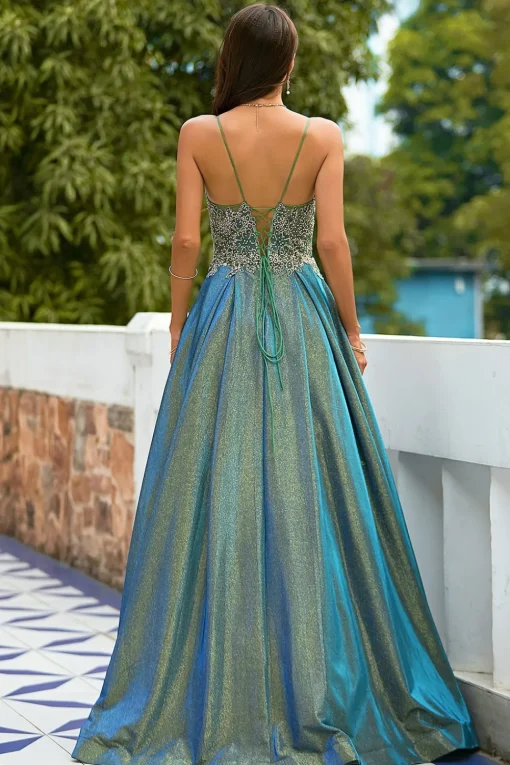 Dark Grey Glitter Spaghetti Straps Long Prom Dress
