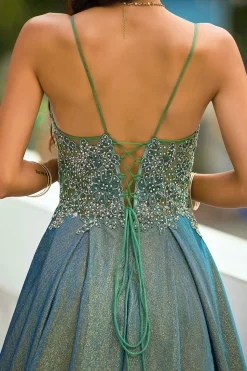 Dark Grey Glitter Spaghetti Straps Long Prom Dress