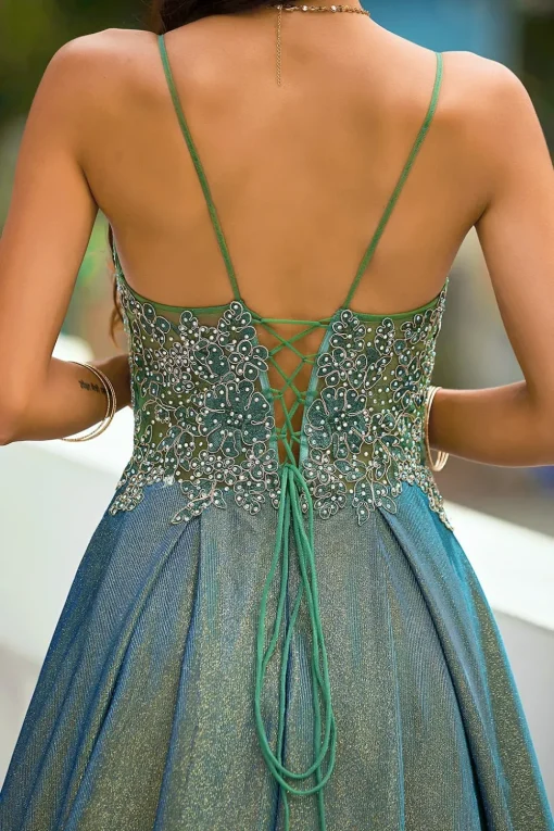 Dark Grey Glitter Spaghetti Straps Long Prom Dress