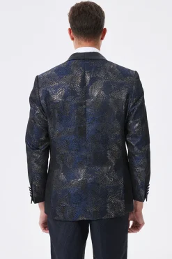 Dark Navy Jacquard Shawl Lapel Men's Prom Blazer