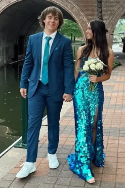 Dark Navy Notched Lapel One Button 2-Piece Men's Prom Suits with Pockets