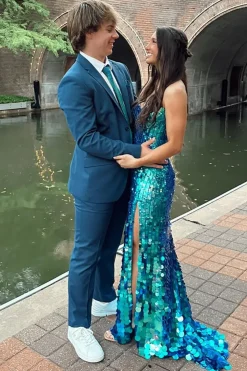 Dark Navy Notched Lapel One Button 2-Piece Men's Prom Suits with Pockets