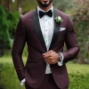 Dark Red 2 Pieces Shawl Lapel Men Formal Suits with One Button