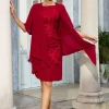 Dark Red Two Piece Mother of the Bride Dress with Lace