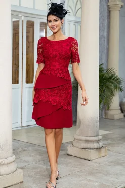 Dark Red Two Piece Mother of the Bride Dress with Lace