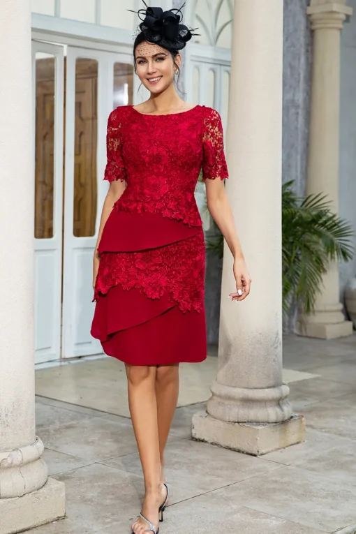 Dark Red Two Piece Mother of the Bride Dress with Lace