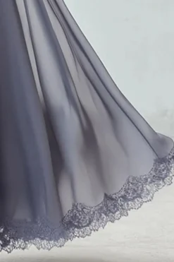 Dusty Blue A Line Lace Chiffon Bridesmaid Dress With Short Sleeves