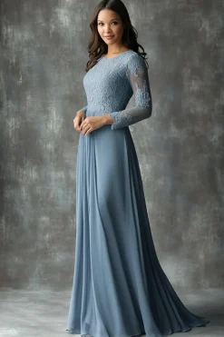 Dusty Blue Appliques Sheath Boat Neck Mother of The Bride Dress