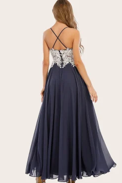 Dusty Blue Long Chiffon Prom Dress with Lace