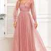 Dusty Rose A-Line Long Sleeves Prom Dress