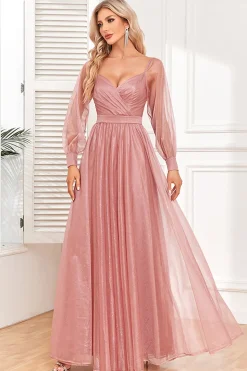 Dusty Rose A-Line Long Sleeves Prom Dress