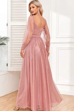 Dusty Rose A-Line Long Sleeves Prom Dress