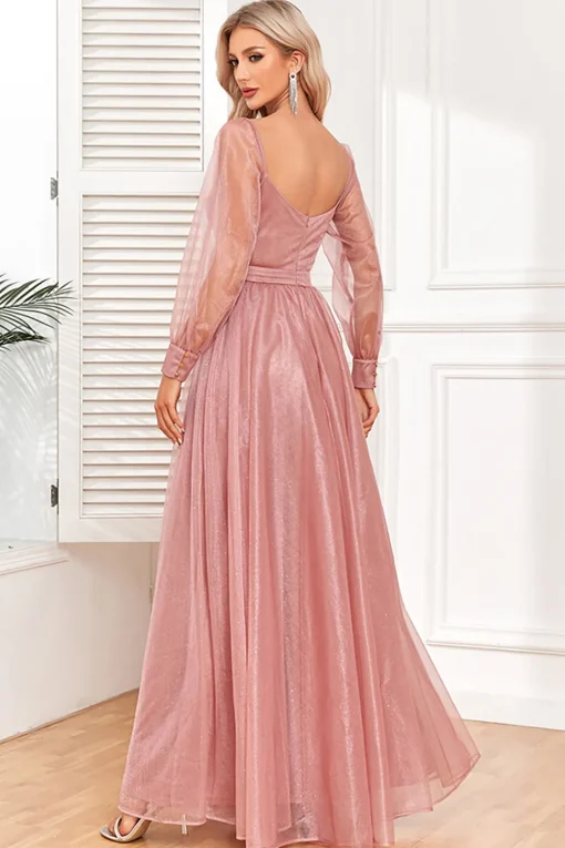 Dusty Rose A-Line Long Sleeves Prom Dress