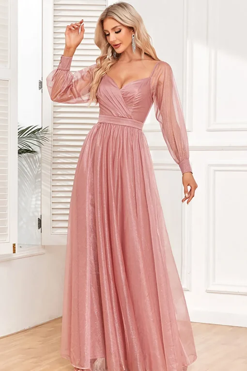 Dusty Rose A-Line Long Sleeves Prom Dress