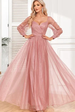 Dusty Rose A-Line Long Sleeves Prom Dress