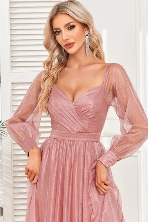 Dusty Rose A-Line Long Sleeves Prom Dress