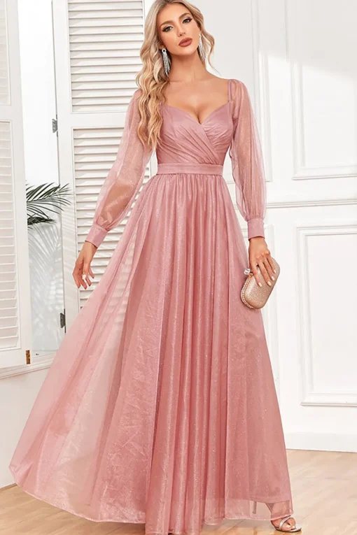 Dusty Rose A-Line Long Sleeves Prom Dress