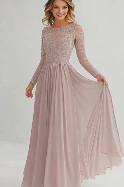Elegant A Line Long Sleeve Mother of Bride Dress with Lace