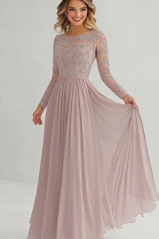 Elegant A Line Long Sleeve Mother of Bride Dress with Lace