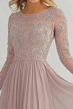 Elegant A Line Long Sleeve Mother of Bride Dress with Lace