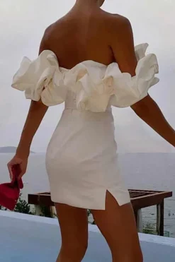 Elegant Bodycon Off the Shoulder Mini White Graduation Dress