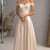 Elegant Champagne A Line Off the Shoulder Satin Long Prom Dress