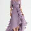Elegant Grey Purple A Line Tulle Mother Of Bride Dress With Ruffles