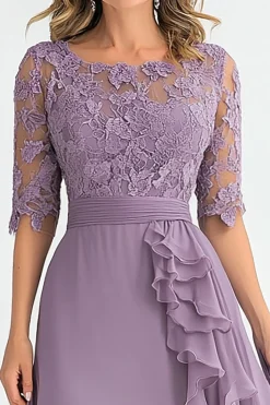 Elegant Grey Purple A Line Tulle Mother Of Bride Dress With Ruffles